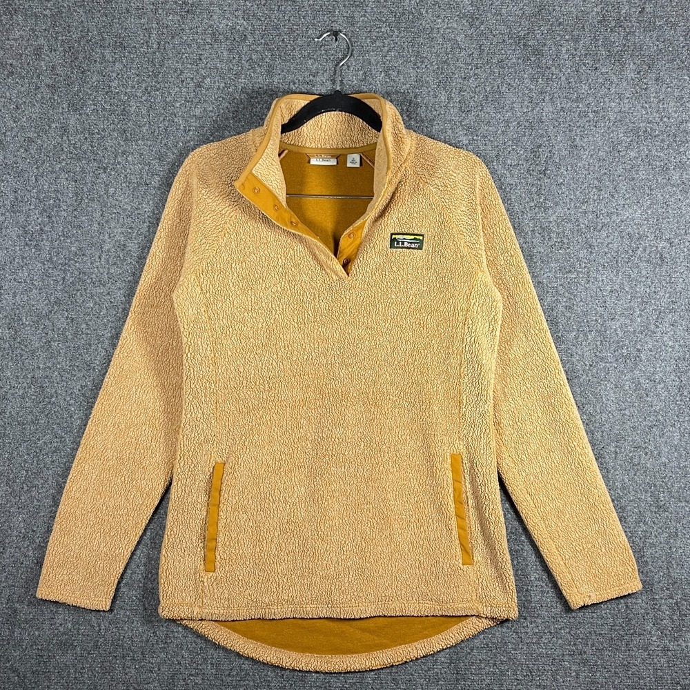 L.L. Bean Tumbled Sherpa Fleece Pullover Jacket Mustard Yellow Size Small #2748